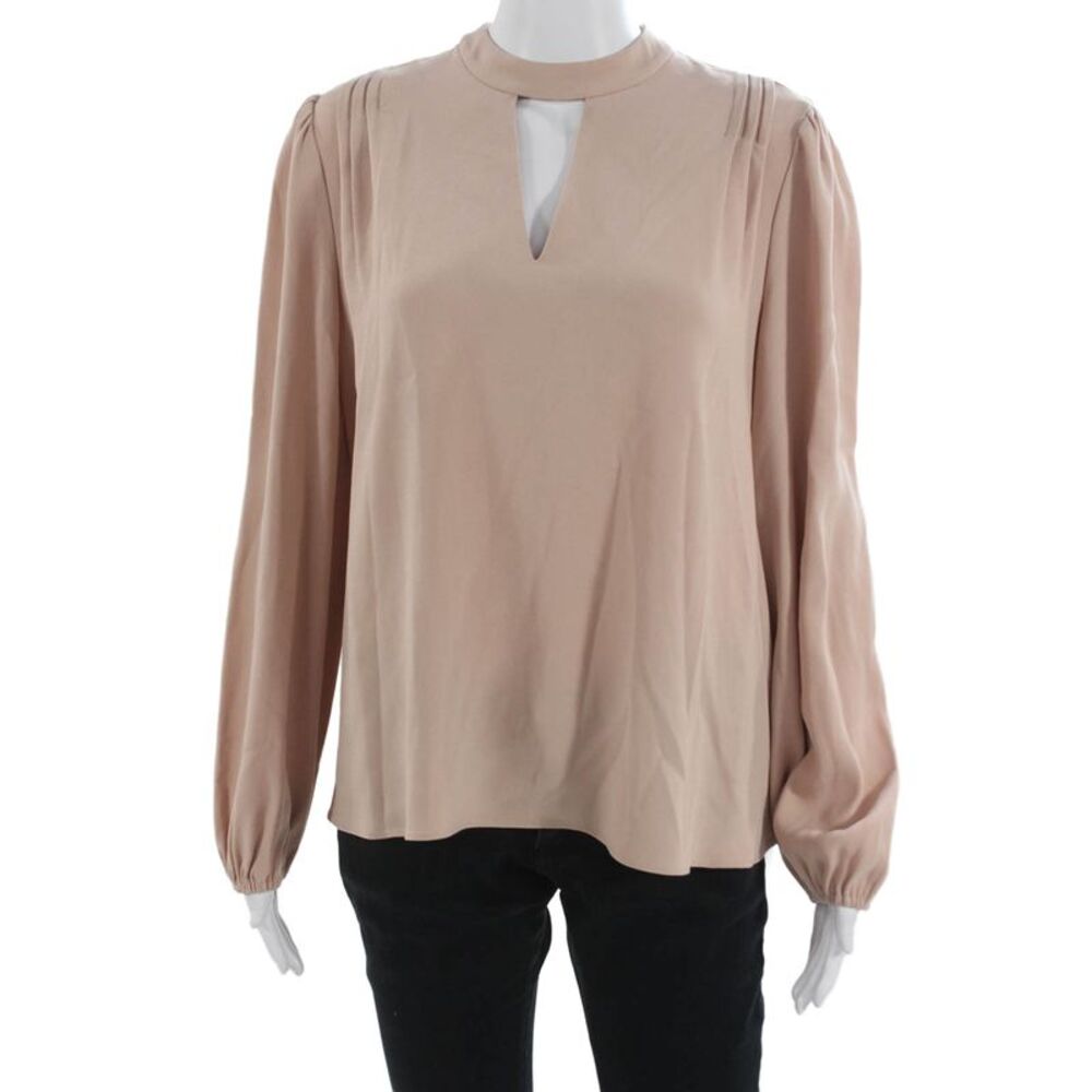 Co. Women Basic Beige Triacetate High Neck Zip Long Sleeve Blouse Size M
